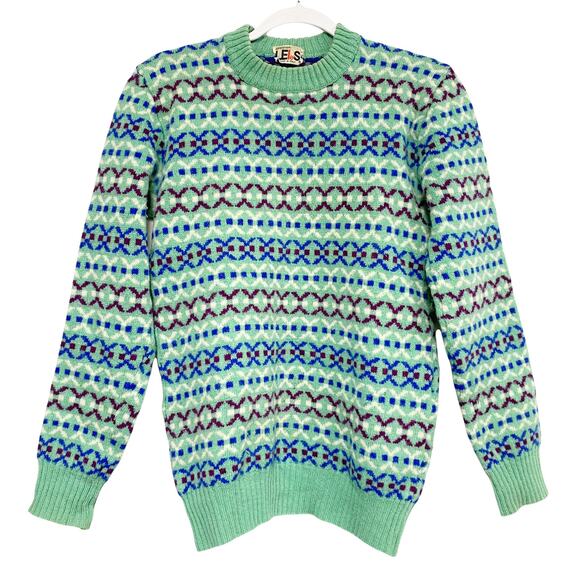 Vintage Leie.s Mens Print Knit Pullover Fuzzy Knit Sweater - Picture 1 of 5